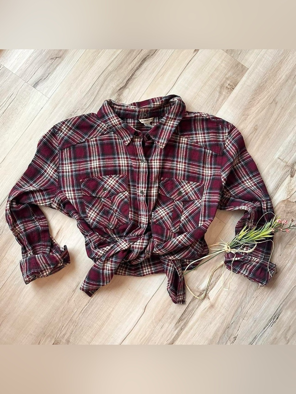 Burgundy Plaid Button Down Flannel Shirt